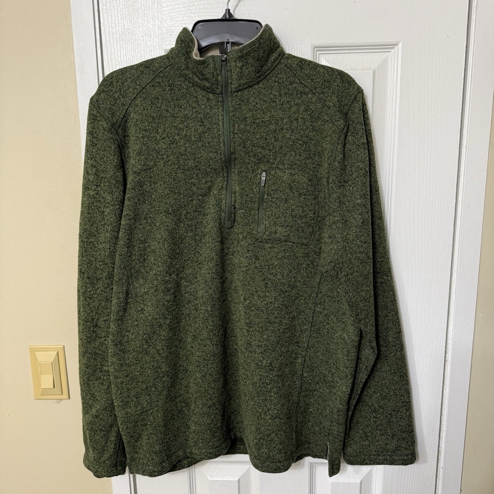 Woolrich Sweater Mens Large Green Fleece Quarter Zip Outdoor Hiking Lightweight
